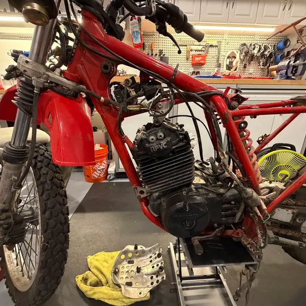 Wider from the left. Bike on the lift, most of the front end bare.